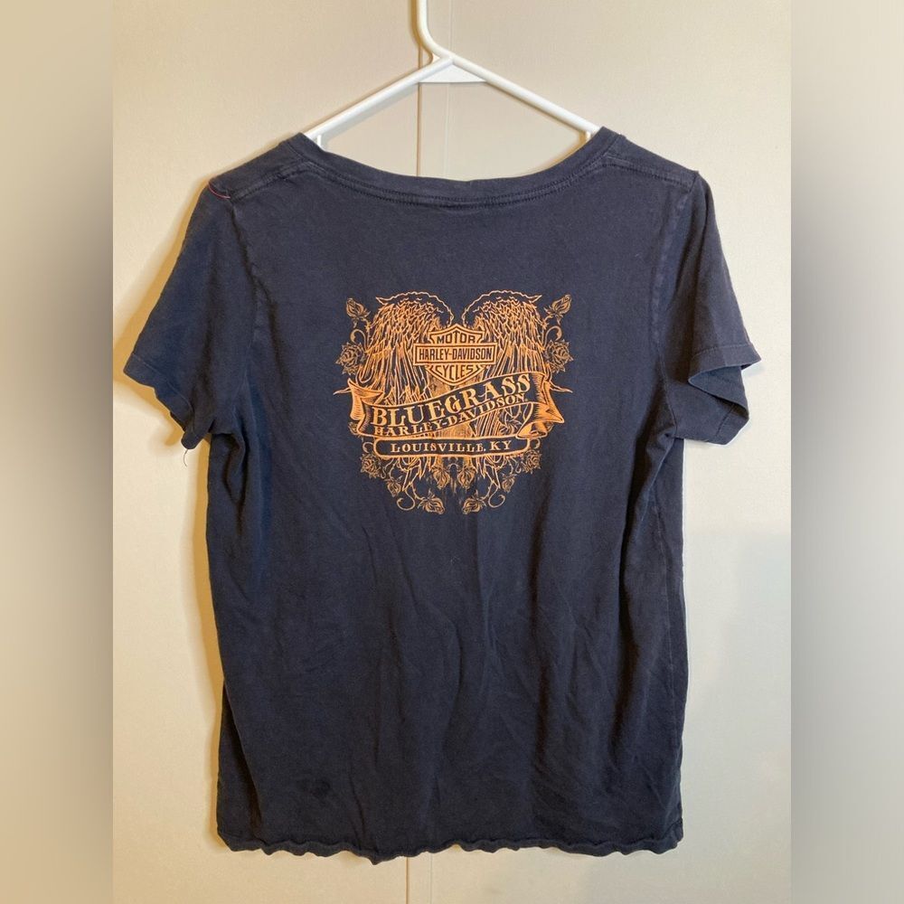 Y2K Harley Davidson Shirt Women's L Black V-Neck Louisville
